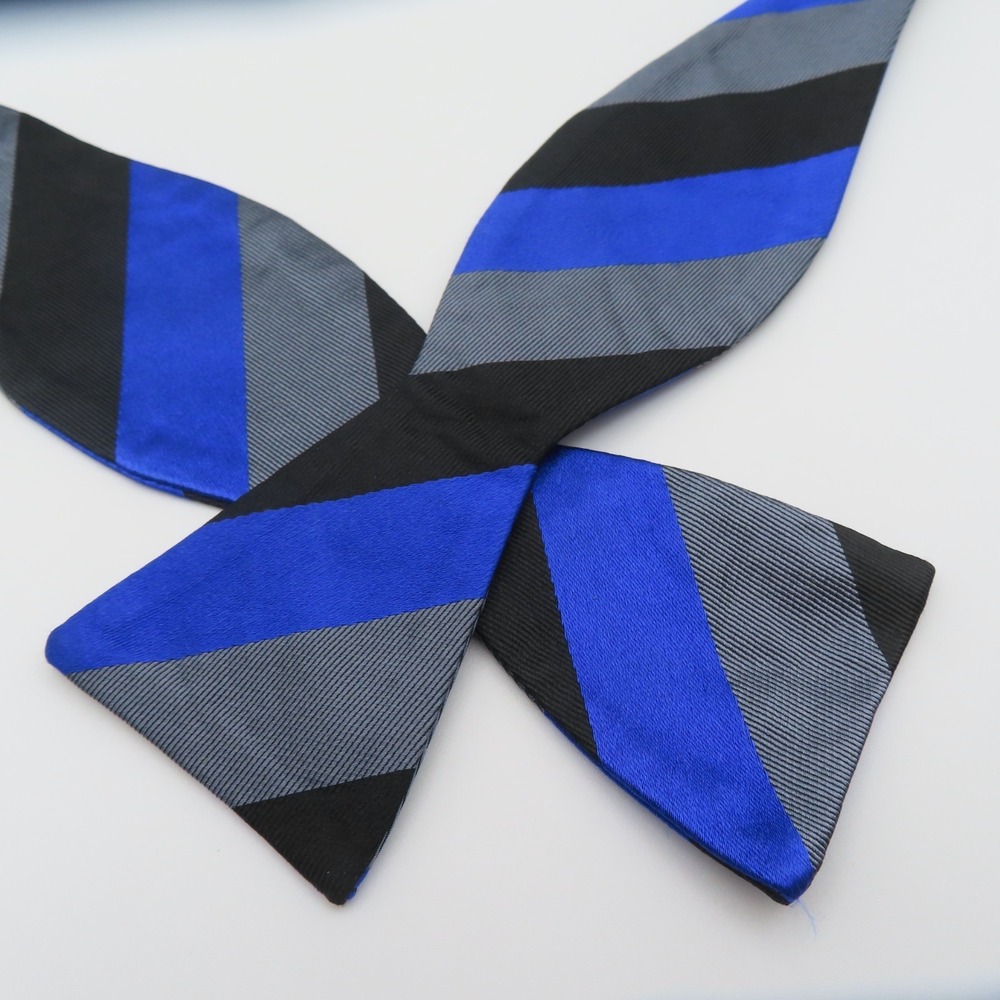Ben Sherman Bow Tie Black Blue Gray 2" Wide Self Tie Silk